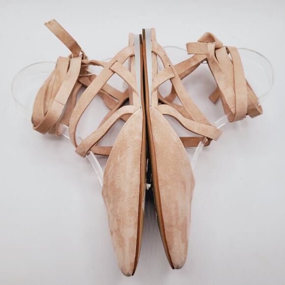 BCBGeneration Noel Cream Suede Leather Point Wrap Up Leg Ballet Flats Size 8.5B - Picture 8 of 11